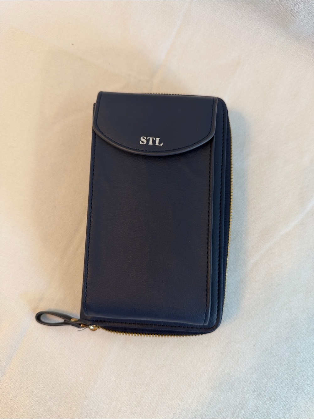 Navy Leather Zip Wallet Phone Case